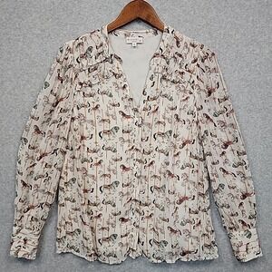 NOOKI London Long Sleeve Carousel Horse Equestrian Print Blouse Top Cream  Sz S